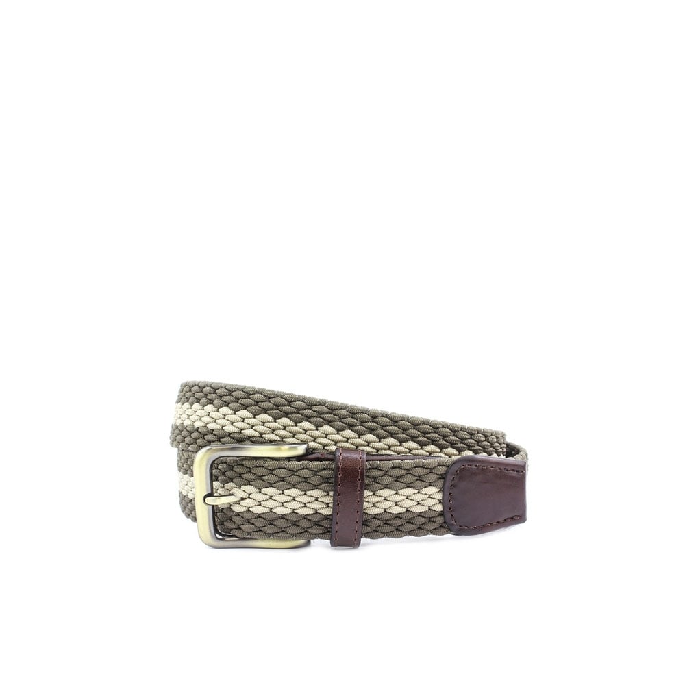 Stripe Web Belt - Khaki/Stone