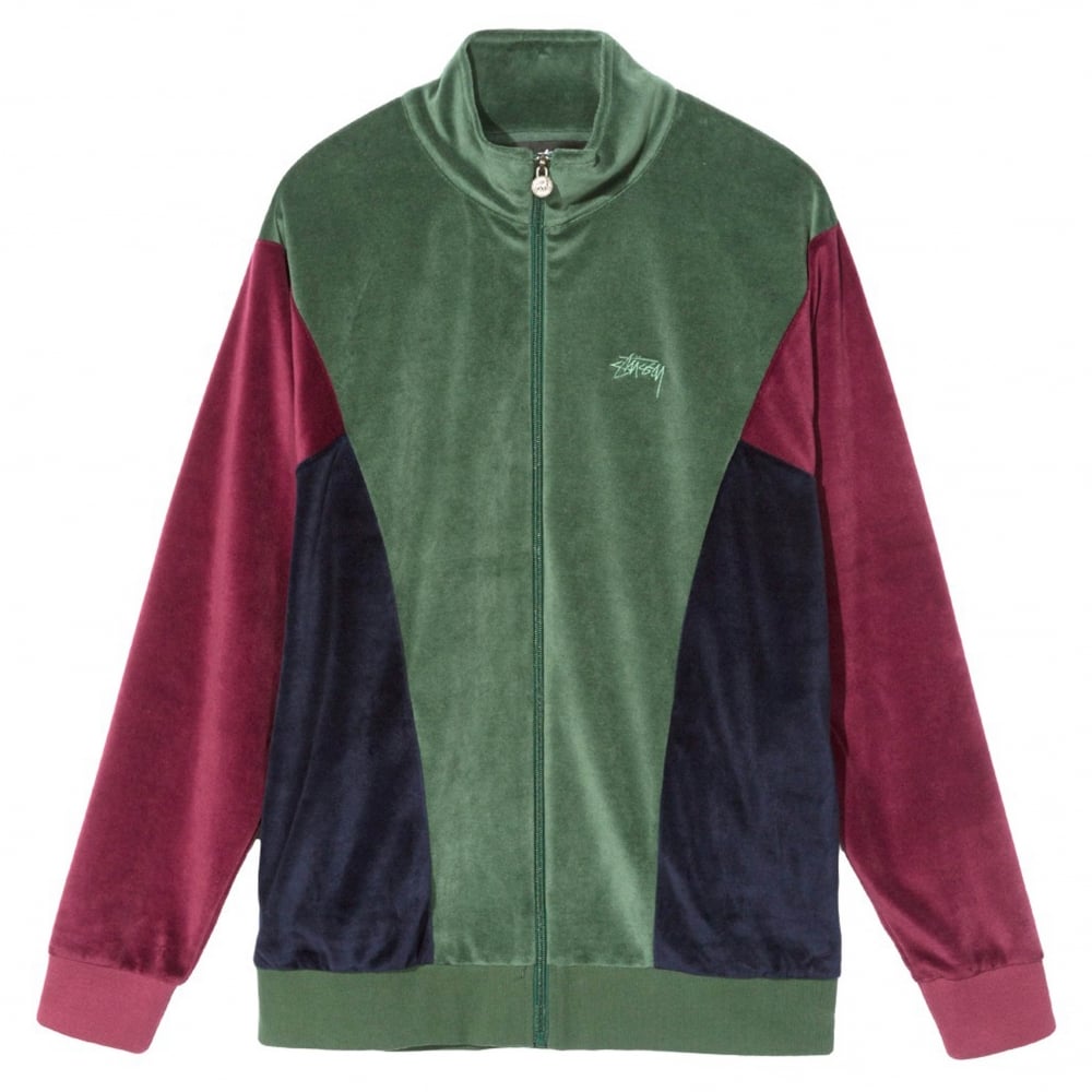 Velour Panelled Track Jacket - Green - Green