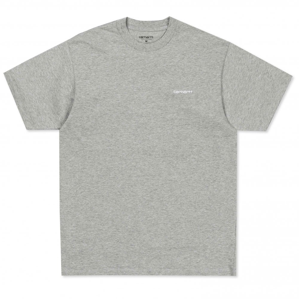 Short Sleeve Script Embroidered T-Shirt - Grey Hea/Wht