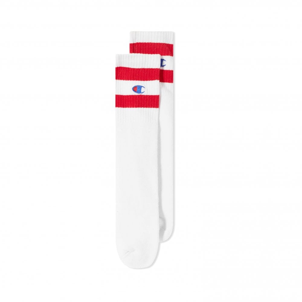 2 Stripe Crew Sock - White/Red