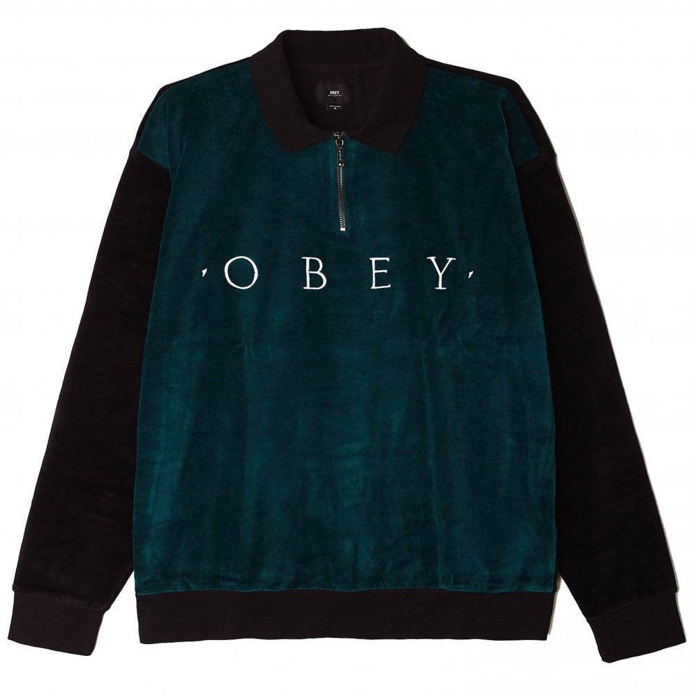 Avenue Zip Long Sleeve Polo Shirt - Black Multi