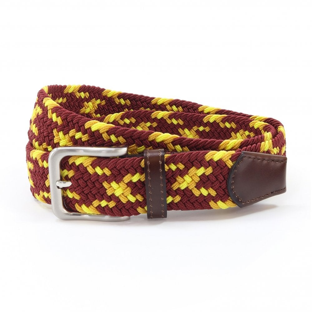 Multi Coloured Web Belt - Burgundy/Gld