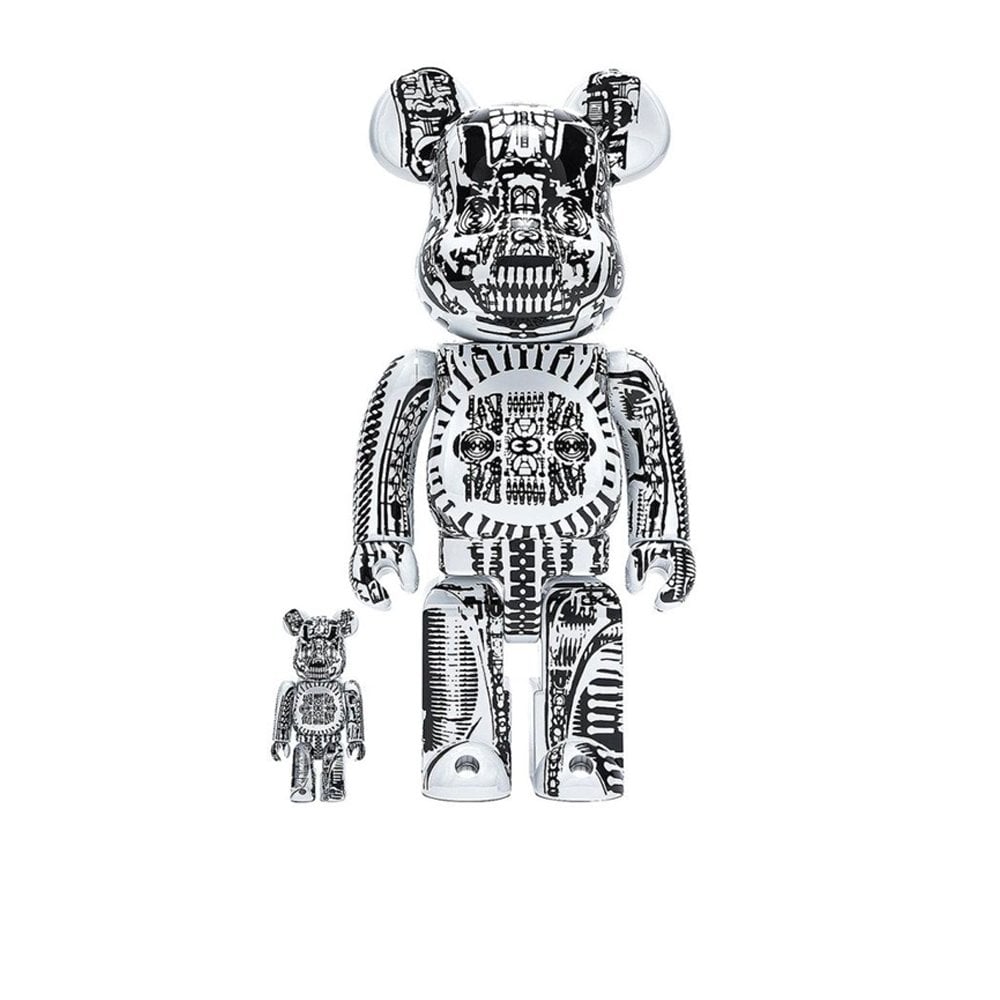 x H.R Giger 400% + 100% Be@rbrick - White/Chrome - White Chrome