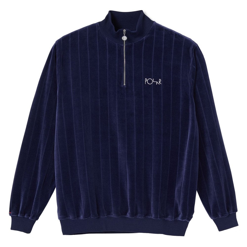 Velour Zip Neck Sweatshirt - Rich Navy - Rich Navy