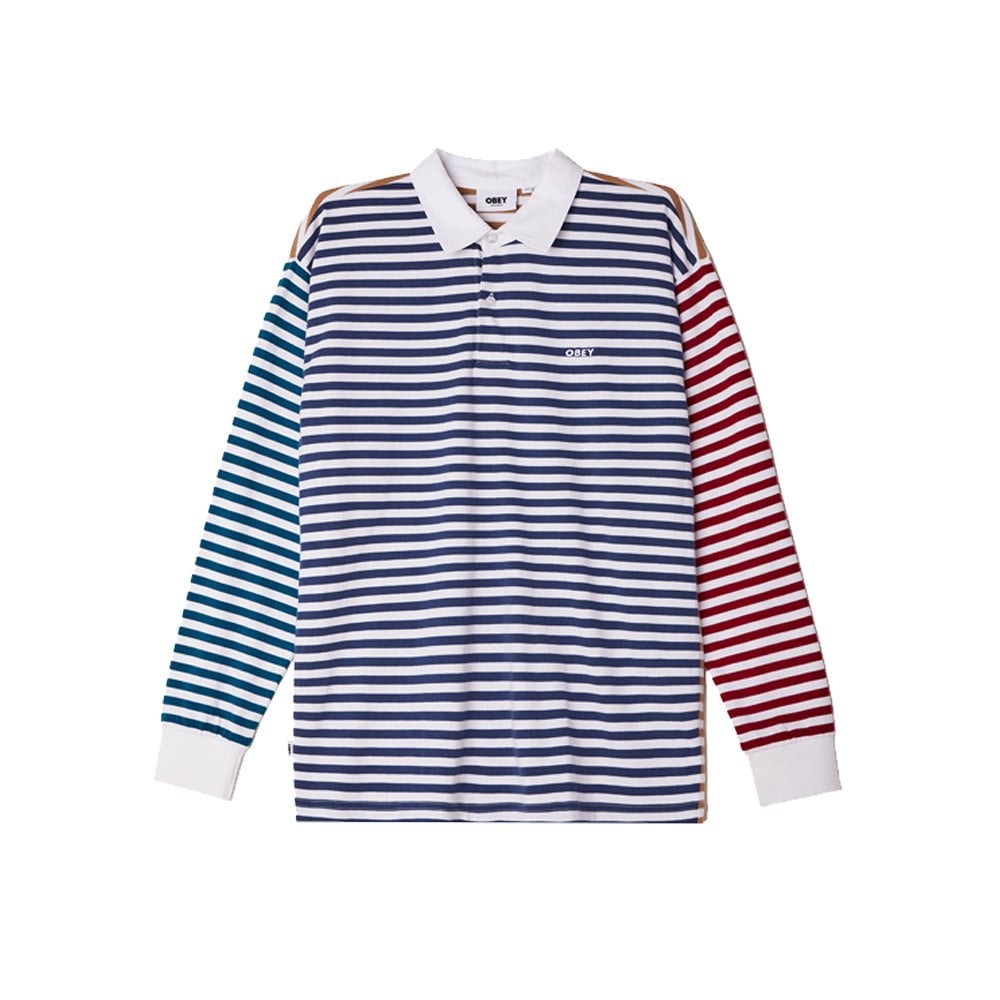 Marcel Striped Long Sleeve Polo Shirt - Dark Denim