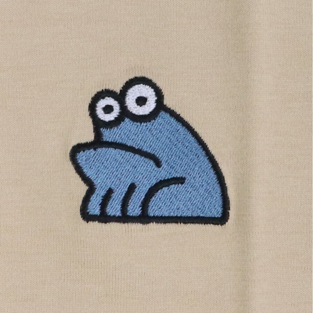 Sad Frog Embroidered T-Shirt - Tan/Blue
