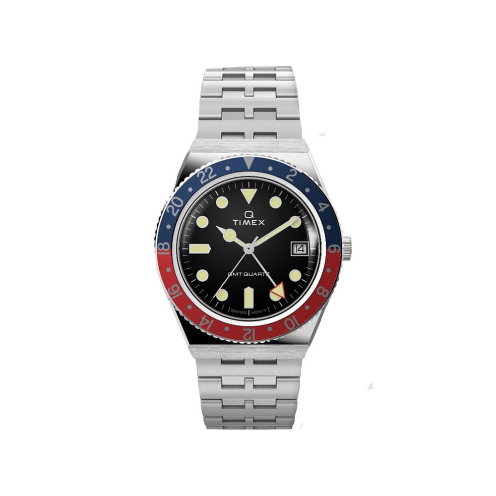 Q Timex GMT 38mm Stainless Steel Watch - Blue/Red