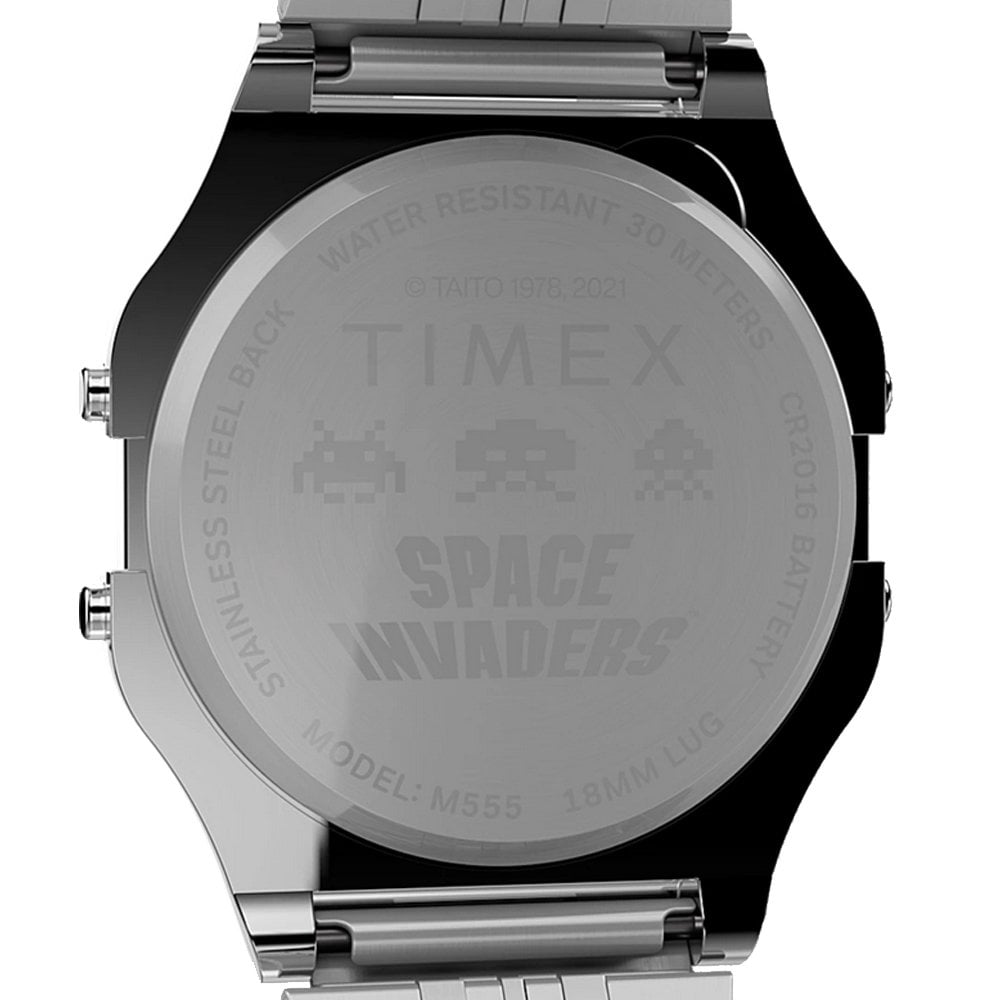 x Space Invaders T80 34mm Stainless Steel Bracelet Watch - Silver Tone