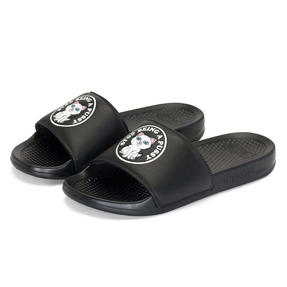 Stop Being A Pussy Slides - Black