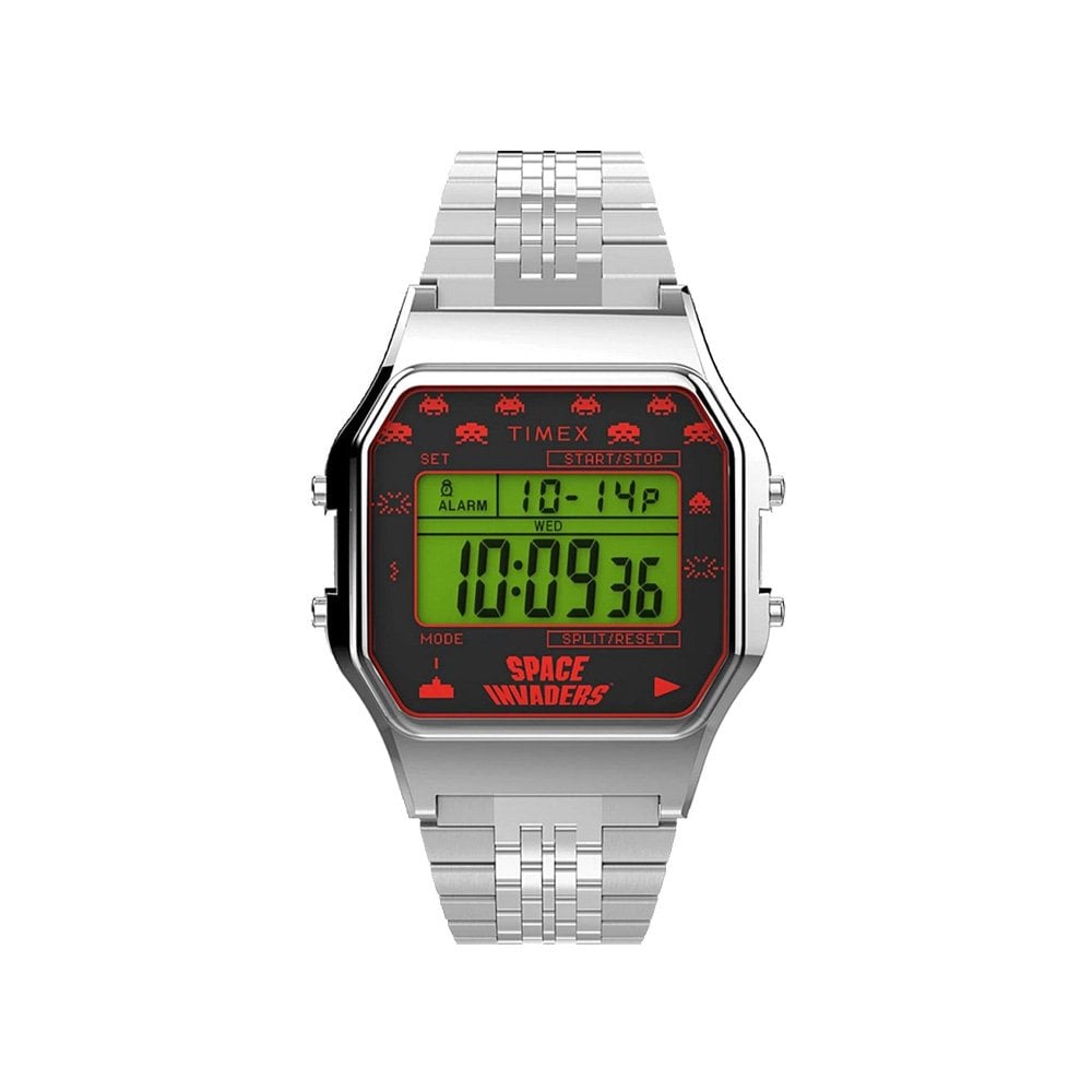 x Space Invaders T80 34mm Stainless Steel Bracelet Watch - Silver Tone