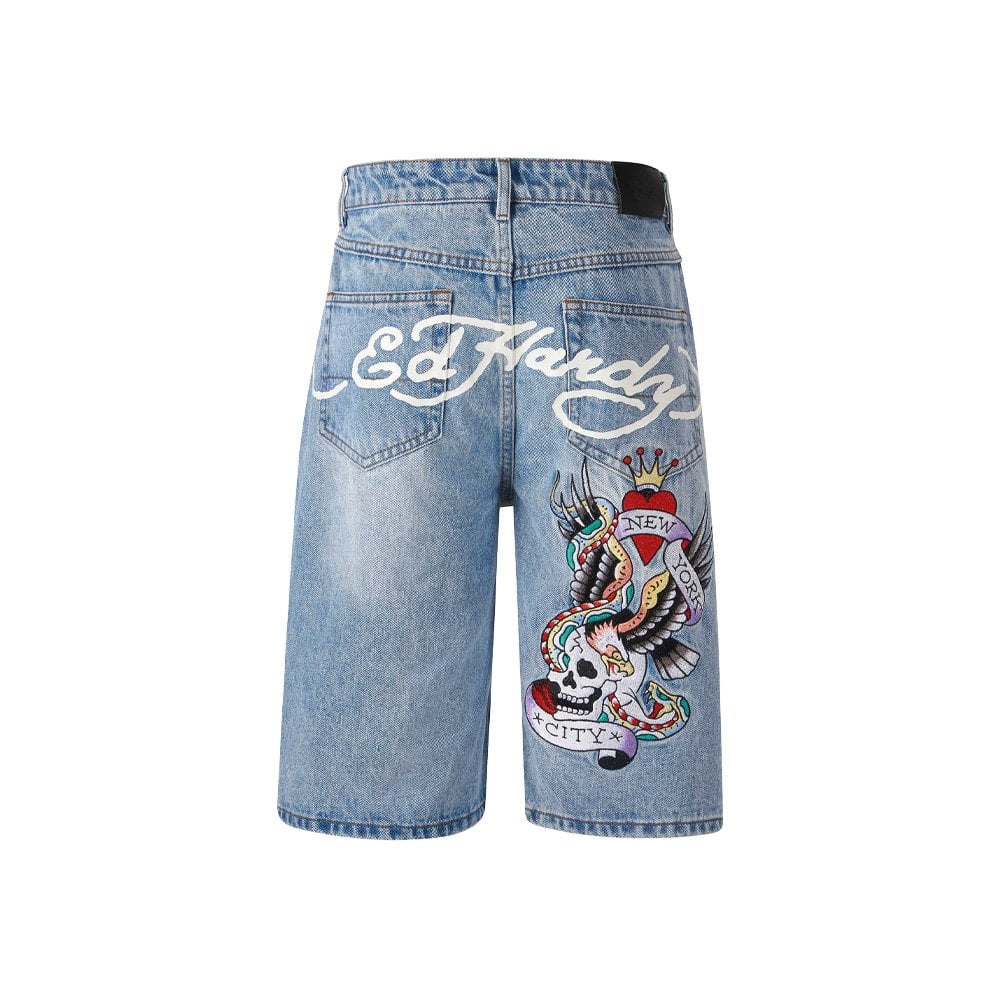 NYC Skull Denim Short - Bleach