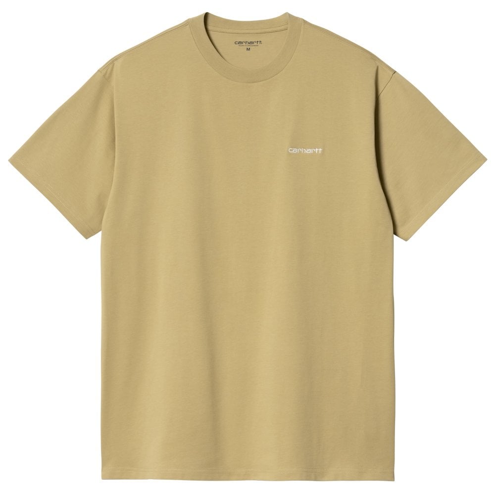 Short Sleeve Script Embroidered T-Shirt  - Agate/White