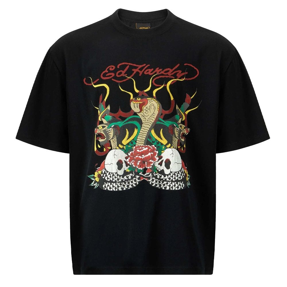 Snake & Skull Fire T-Shirt - Black