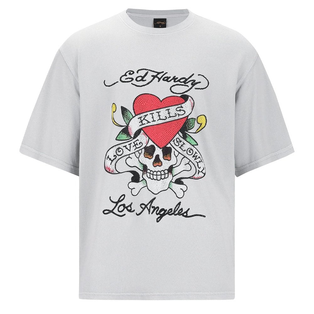 Love Kills Slowly Diamante T-Shirt - Grey