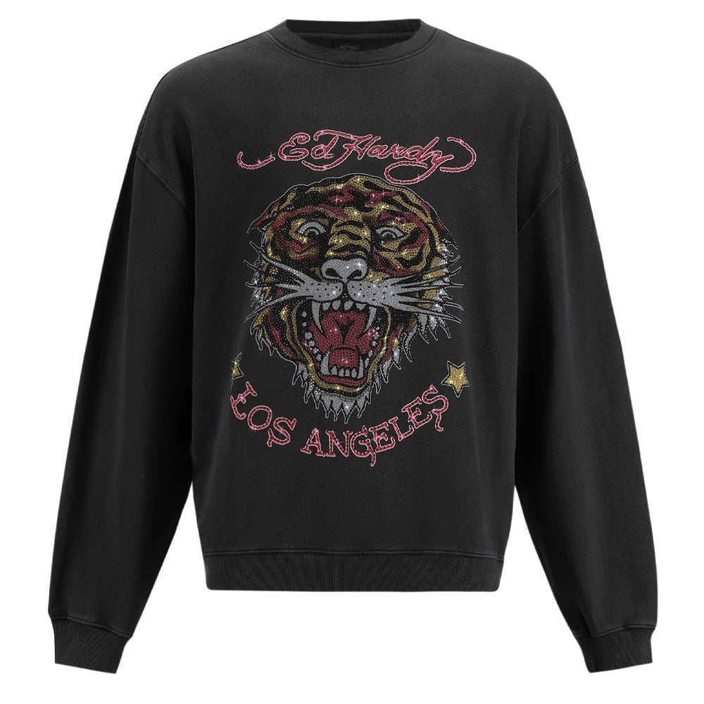 LA Tiger Vintage Diamante Crewneck Sweatshirt - Black