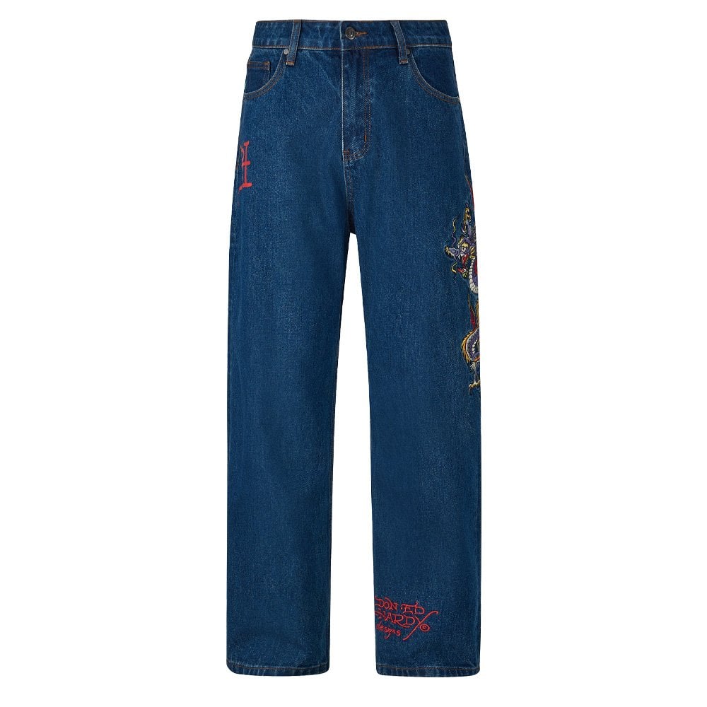 Battle Dragon Tattoo Baggy Jeans - Indigo
