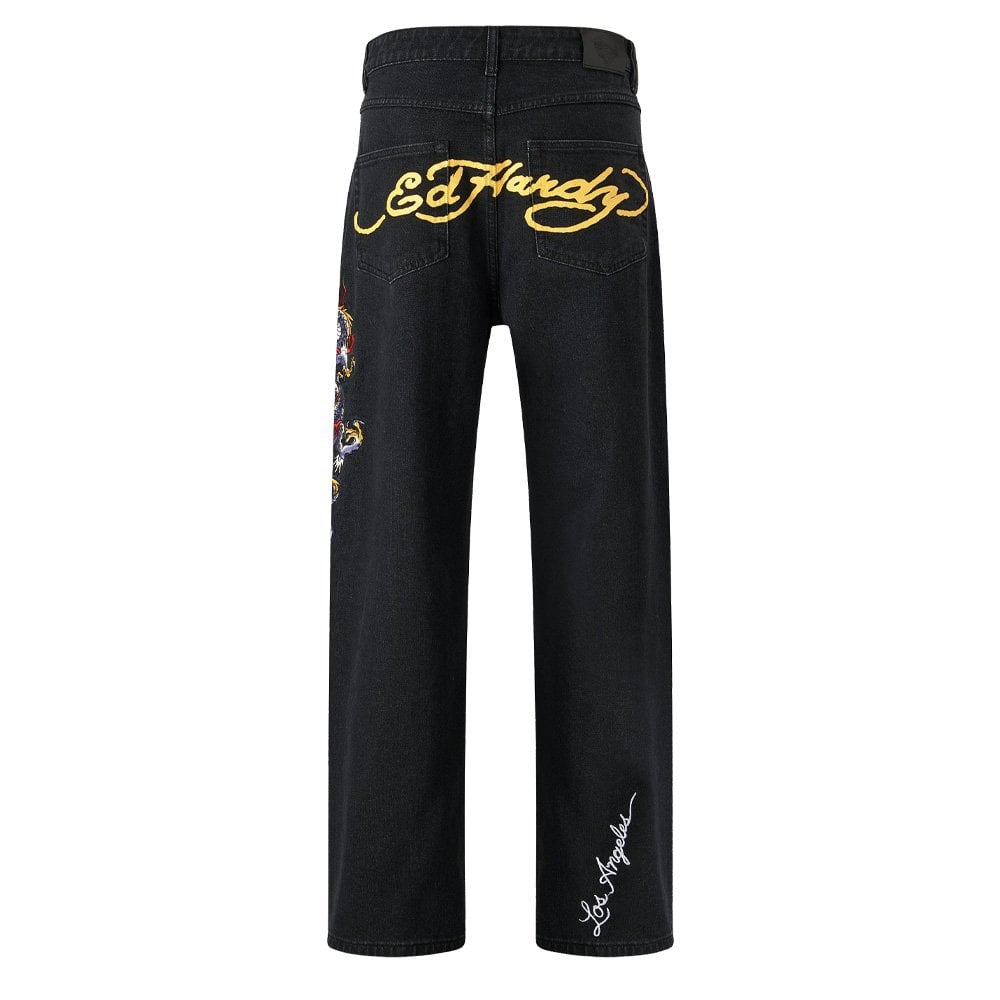 Battle Dragon Tattoo Baggy Jeans - Washed Black