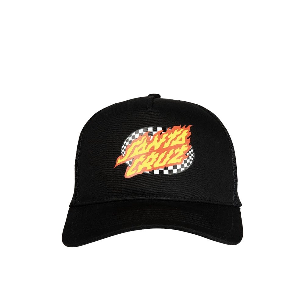 Oval Check Flame Trucker Cap - Black