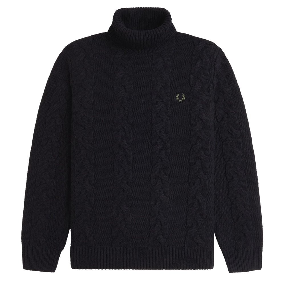 Cable Knit Roll Neck Jumper - Black