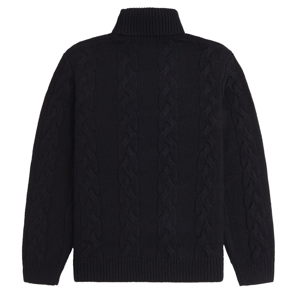 Cable Knit Roll Neck Jumper - Black
