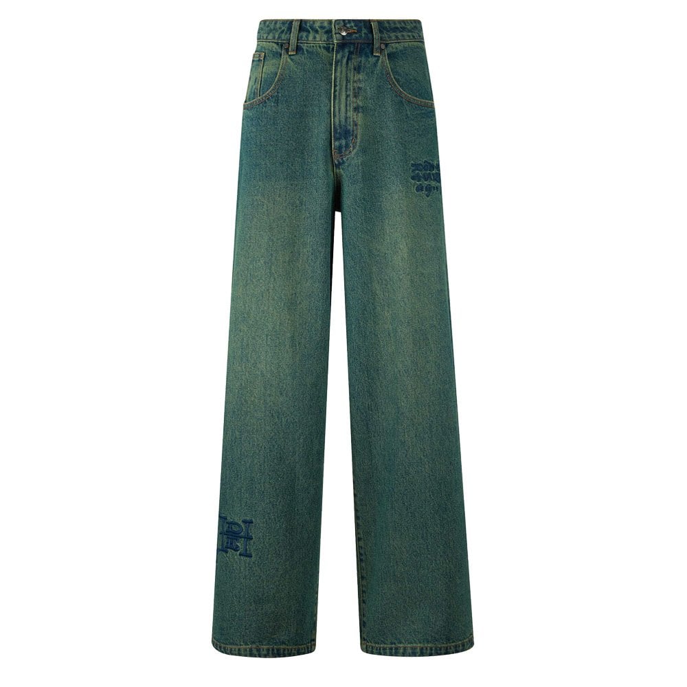 Fireball Dragon Dirty Wash Jeans - Green Tint