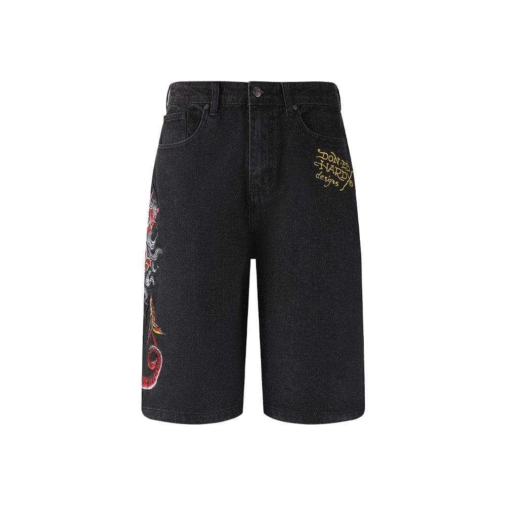 Devil Mermaid Denim Shorts - Black