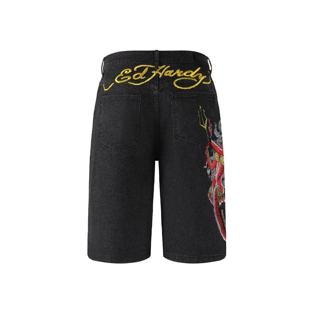Devil Mermaid Denim Shorts - Black