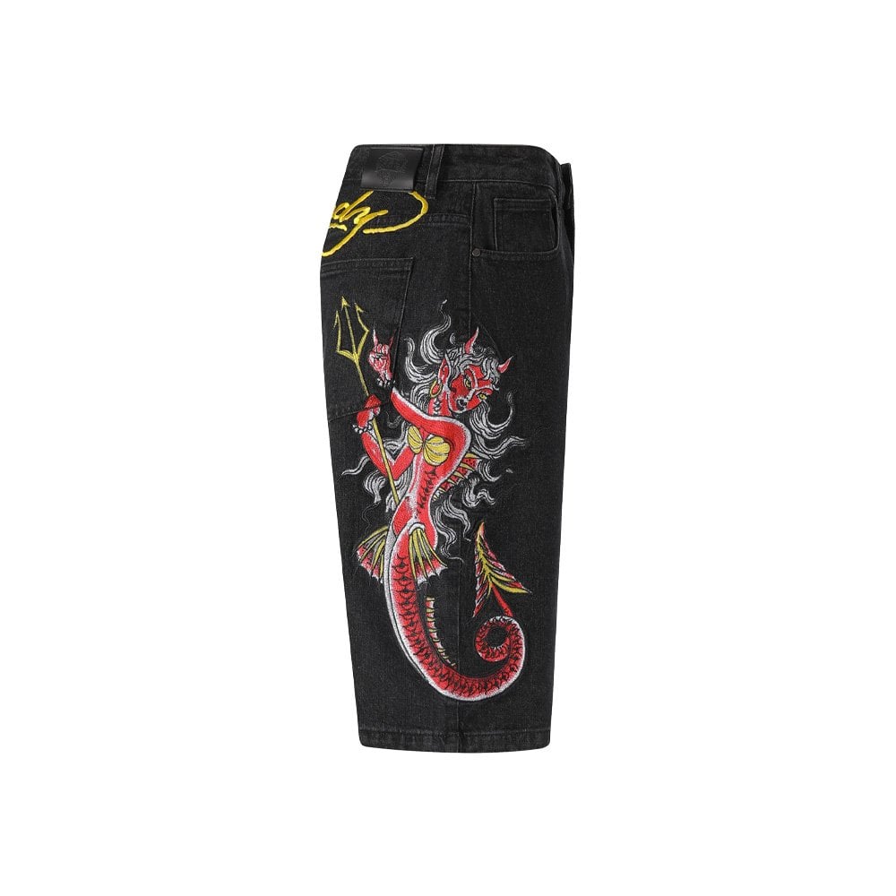 Devil Mermaid Denim Shorts - Black