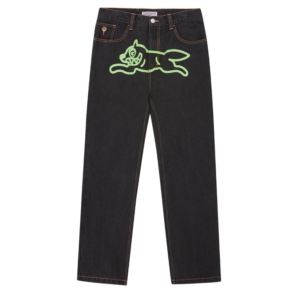 Running Dog Double Scoop Denim Pants - Black