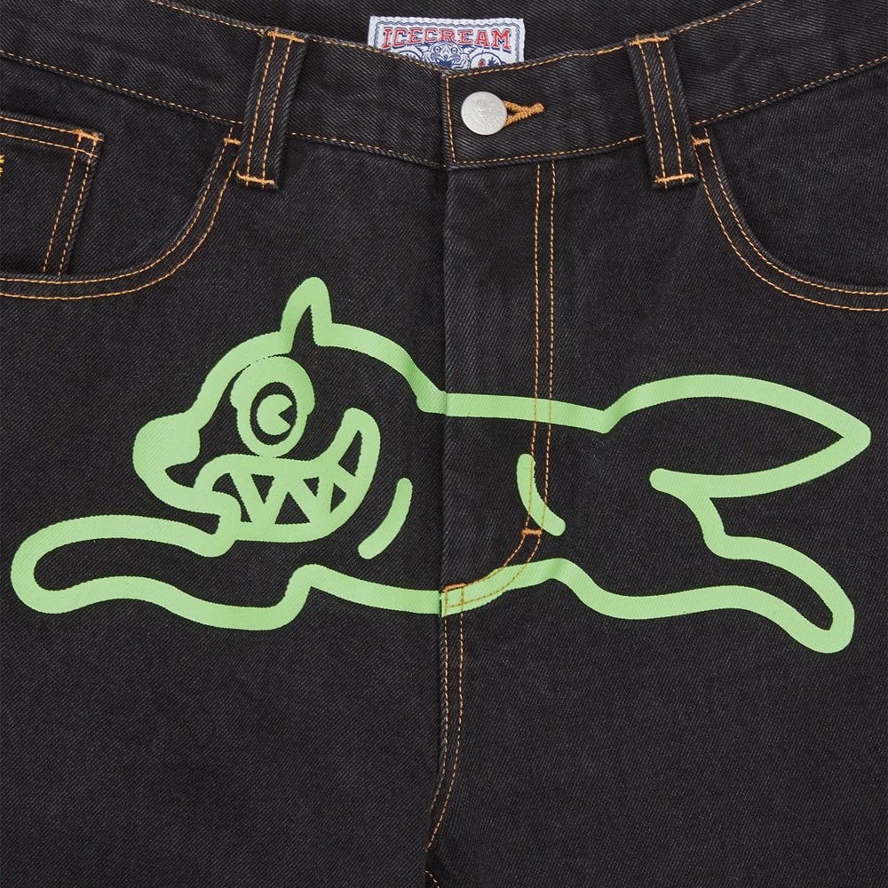 Running Dog Double Scoop Denim Pants - Black