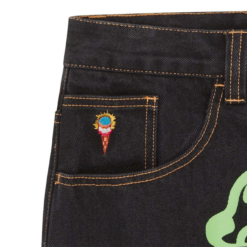 Running Dog Double Scoop Denim Pants - Black