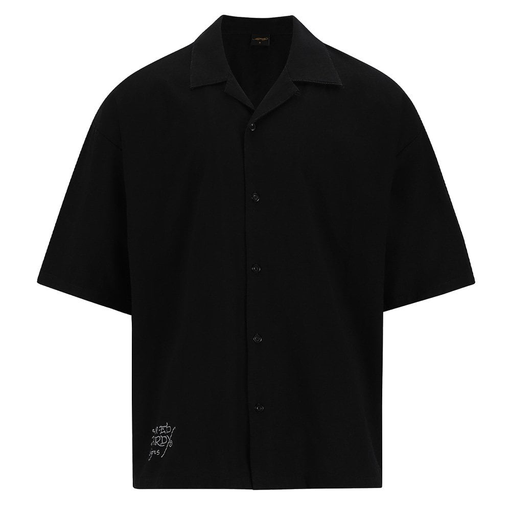 Snakes And Skull Flames Printed Camp Shirt - Black