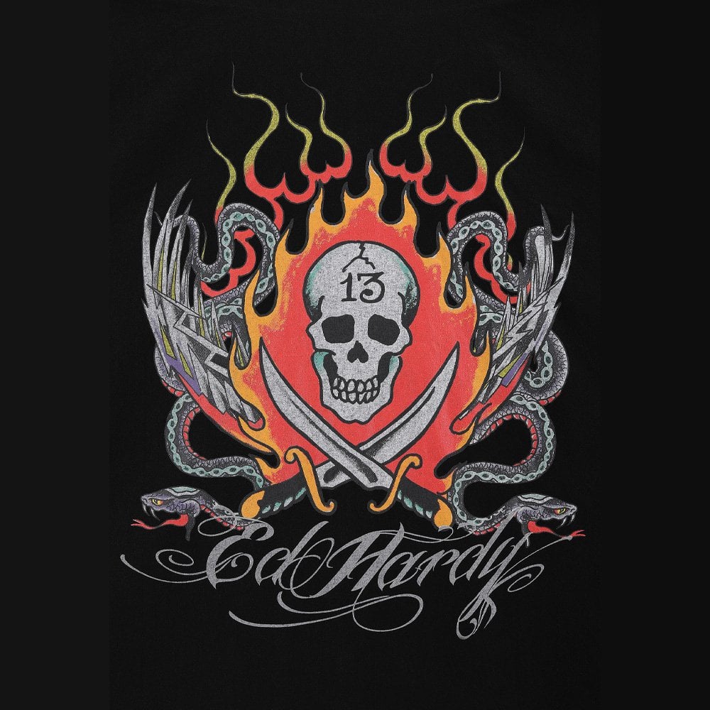 Snakes And Skull Flames Printed Camp Shirt - Black
