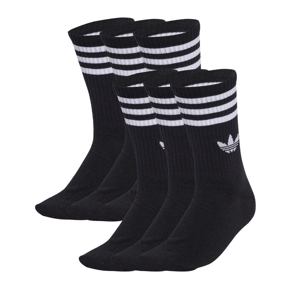 3 Stripe Crew Sock 6 Pack  - Black/White