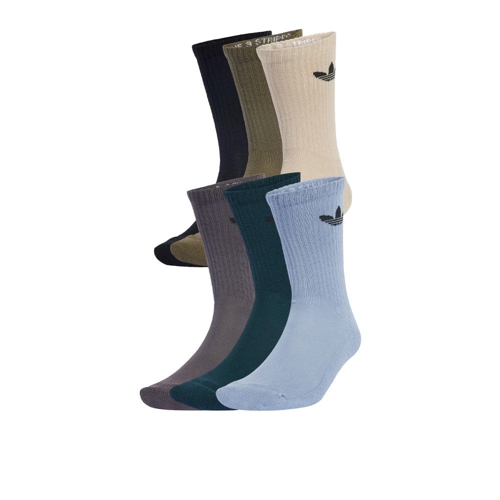 Trefoil Cushion Crew Socks 6 Pack - Beige/Ivy