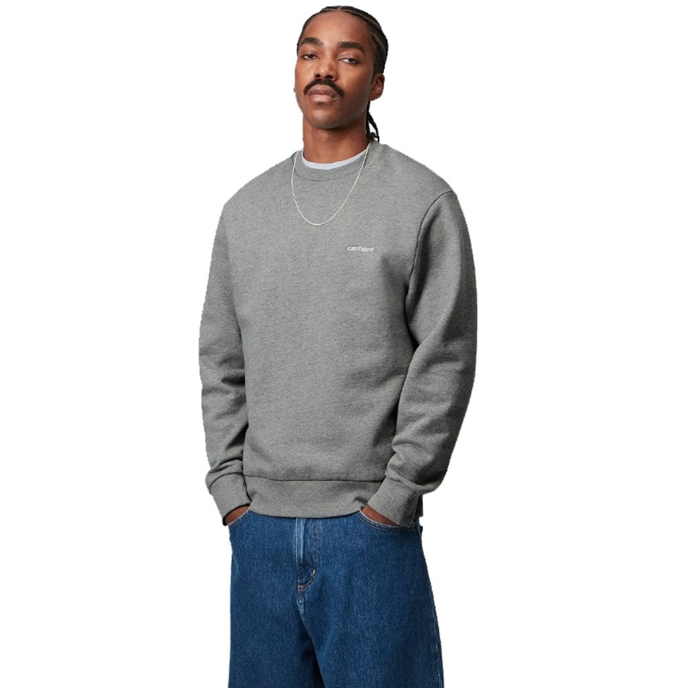 Script Embroidery Sweatshirt - Grey Hea/Wht