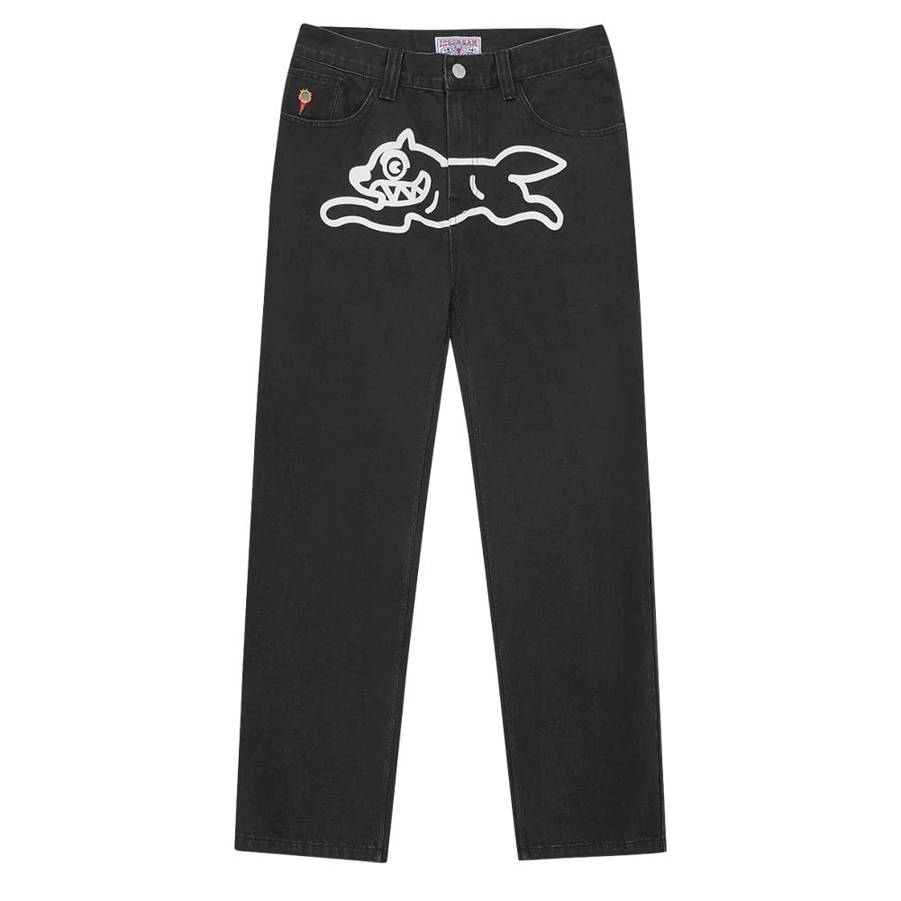 Running Dog Double Scoop Denim Pants - Black/White