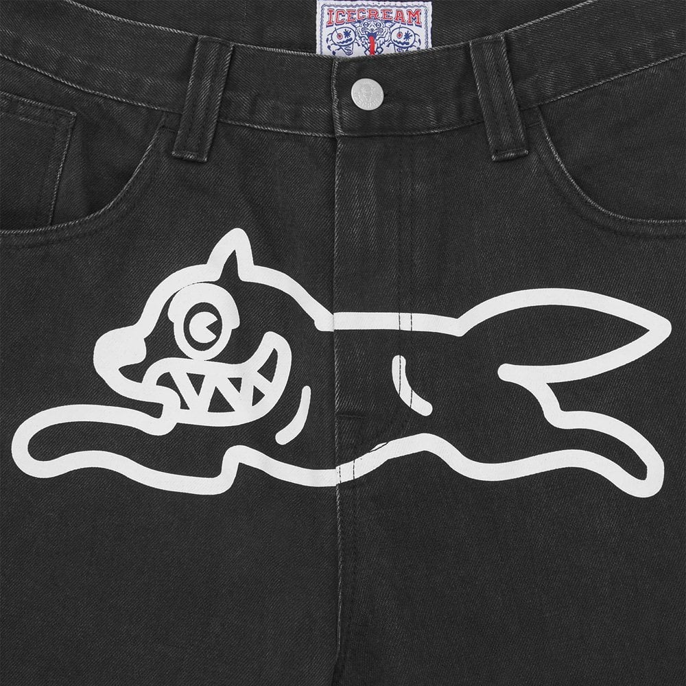 Running Dog Double Scoop Denim Pants - Black/White