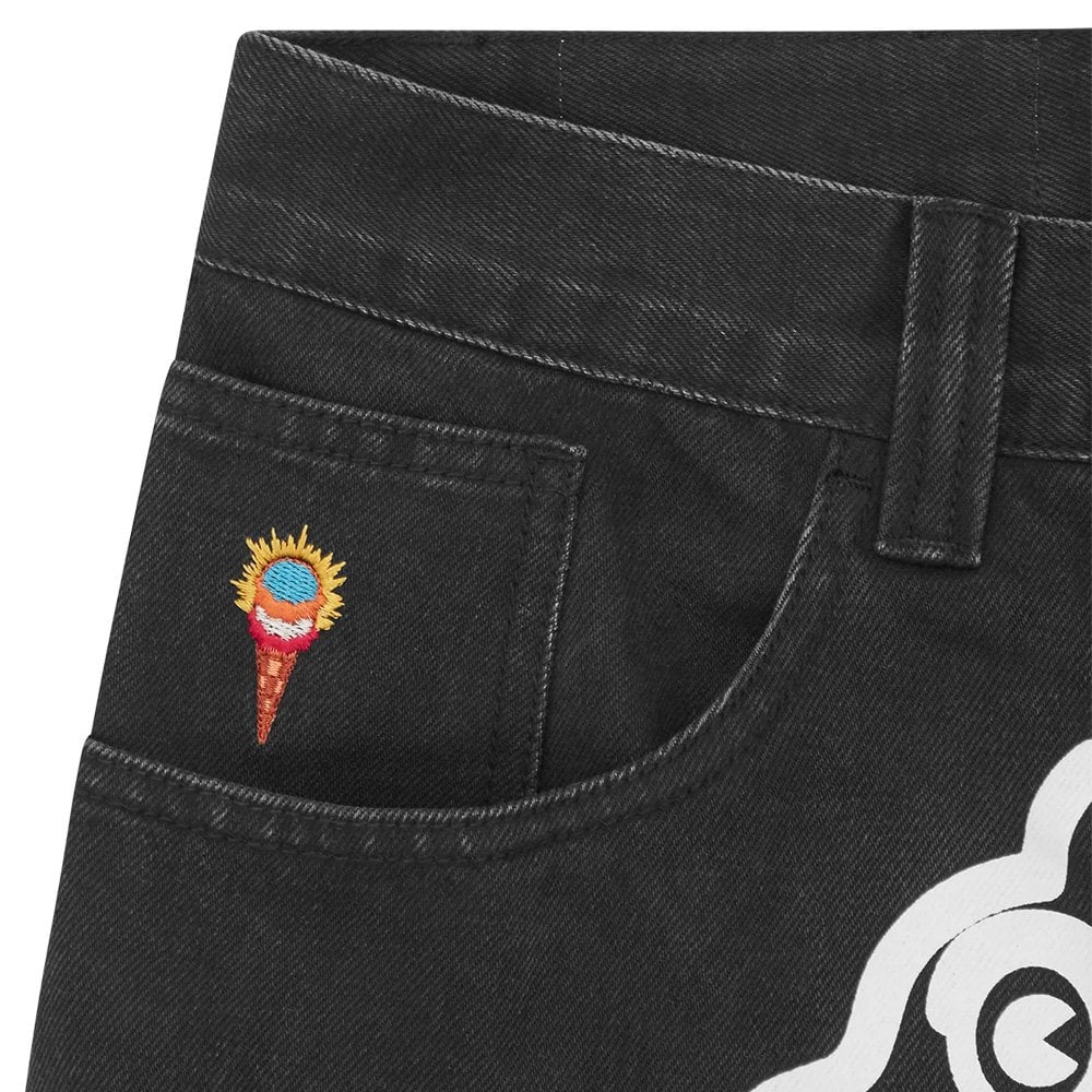 Running Dog Double Scoop Denim Pants - Black/White