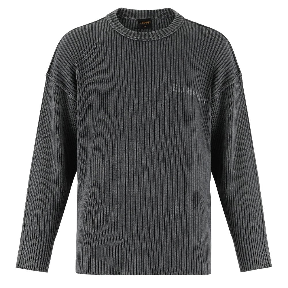 Acid Wash Skull Knitted Jumper - Charcoal