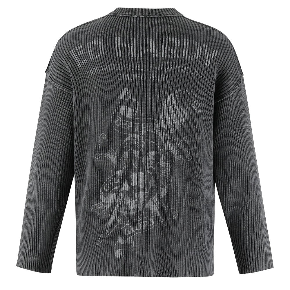 Acid Wash Skull Knitted Jumper - Charcoal