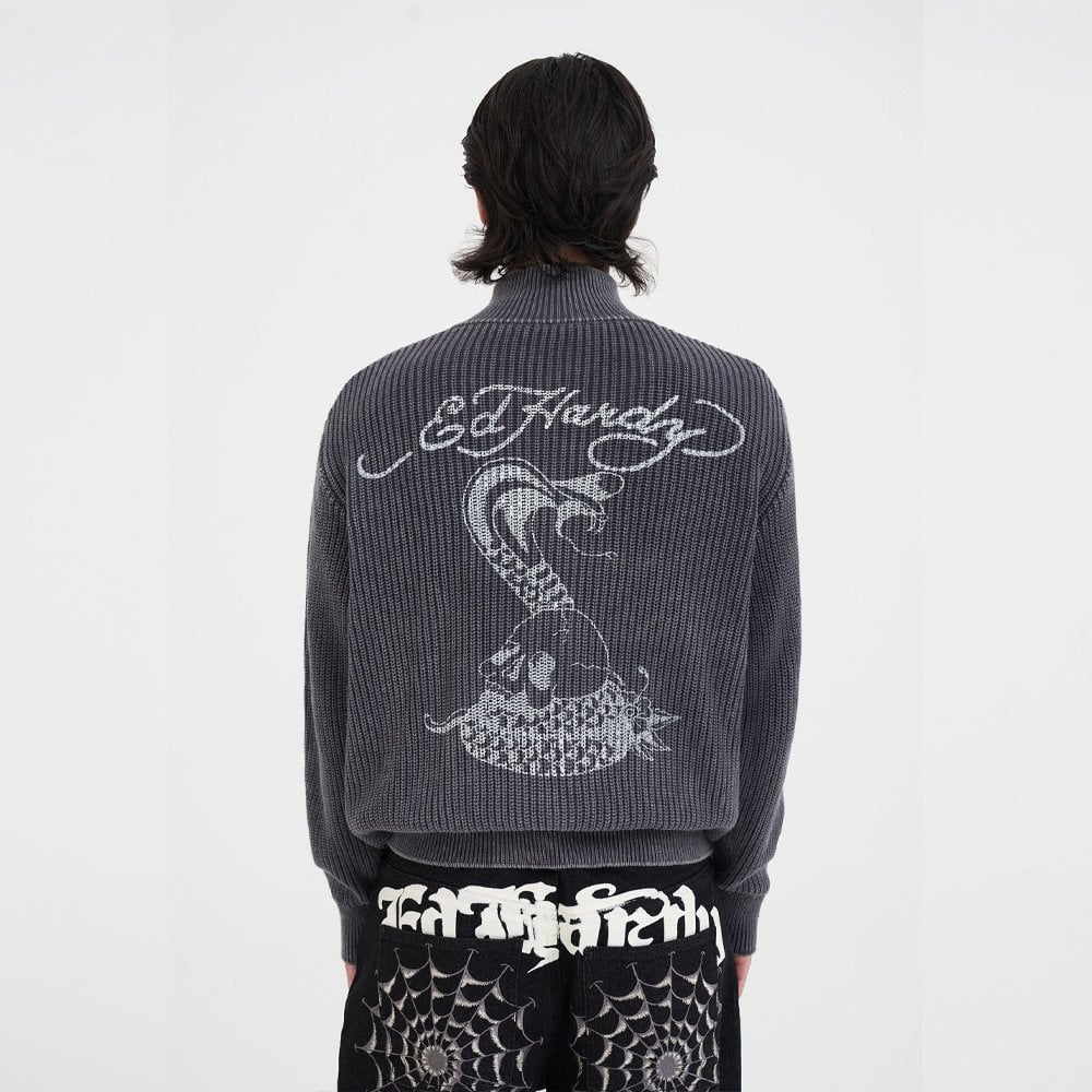 Skull And Snake Zip Thru Jumper - Charcoal