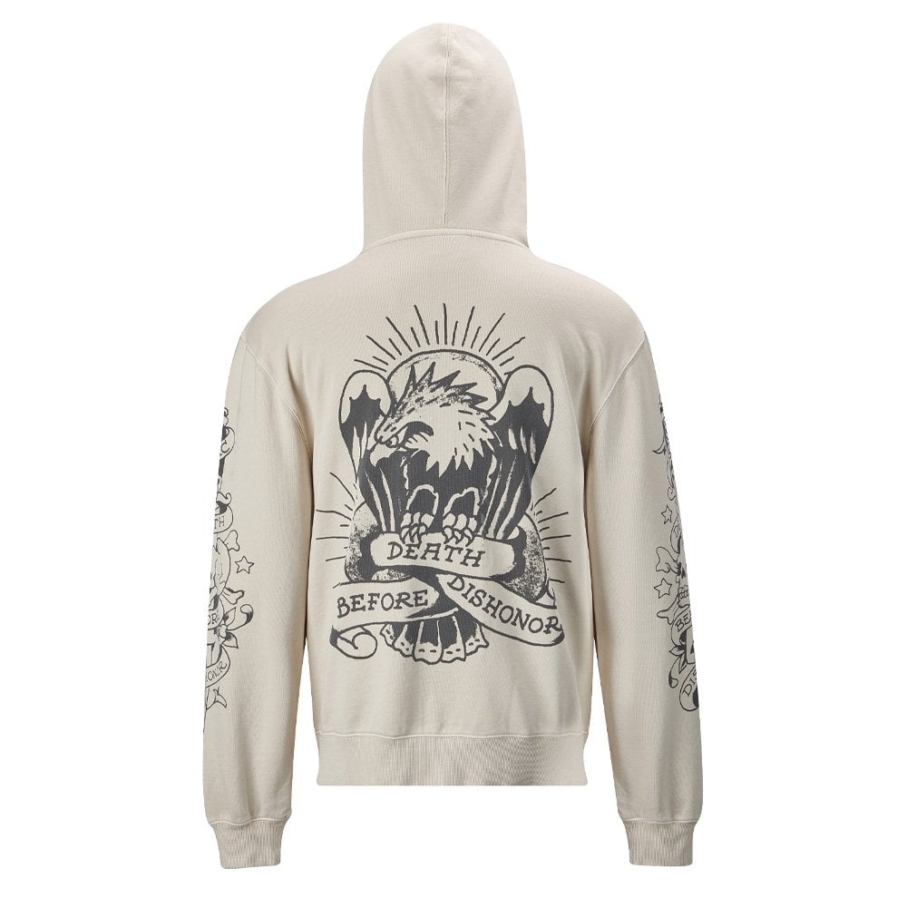 Death Before Mono Zip Thru Hoodie - Beige