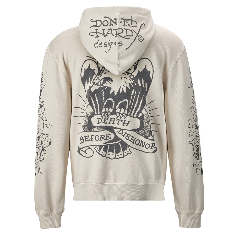 Death Before Mono Zip Thru Hoodie - Beige
