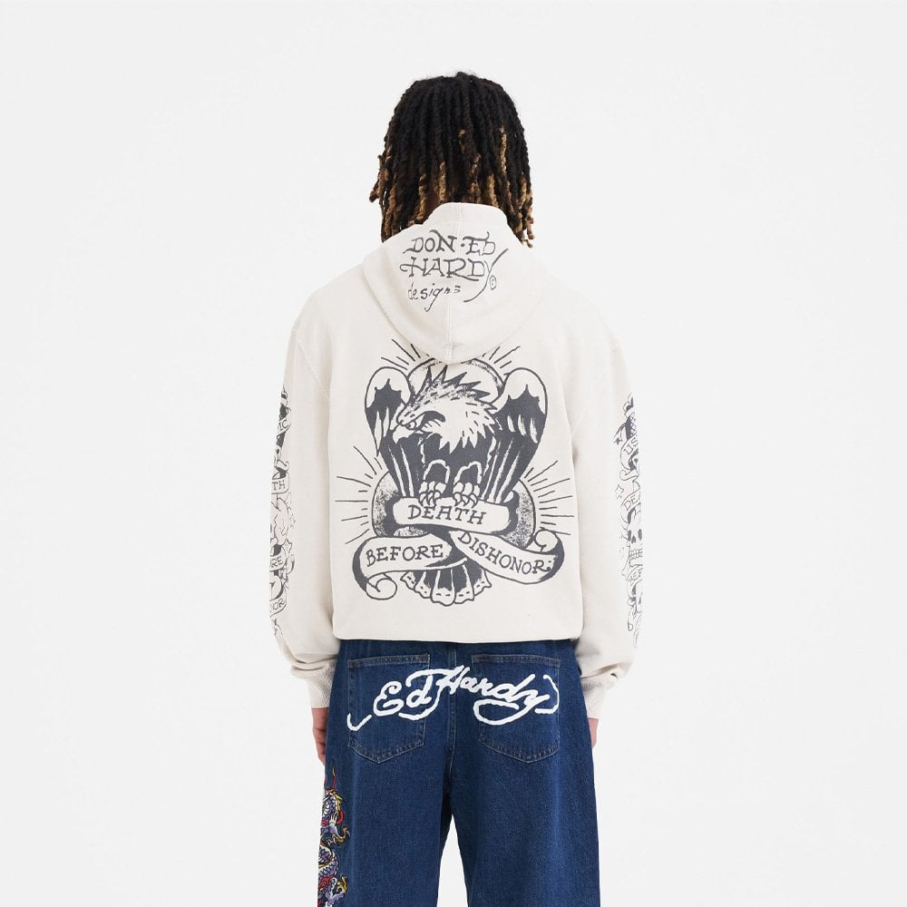 Death Before Mono Zip Thru Hoodie - Beige