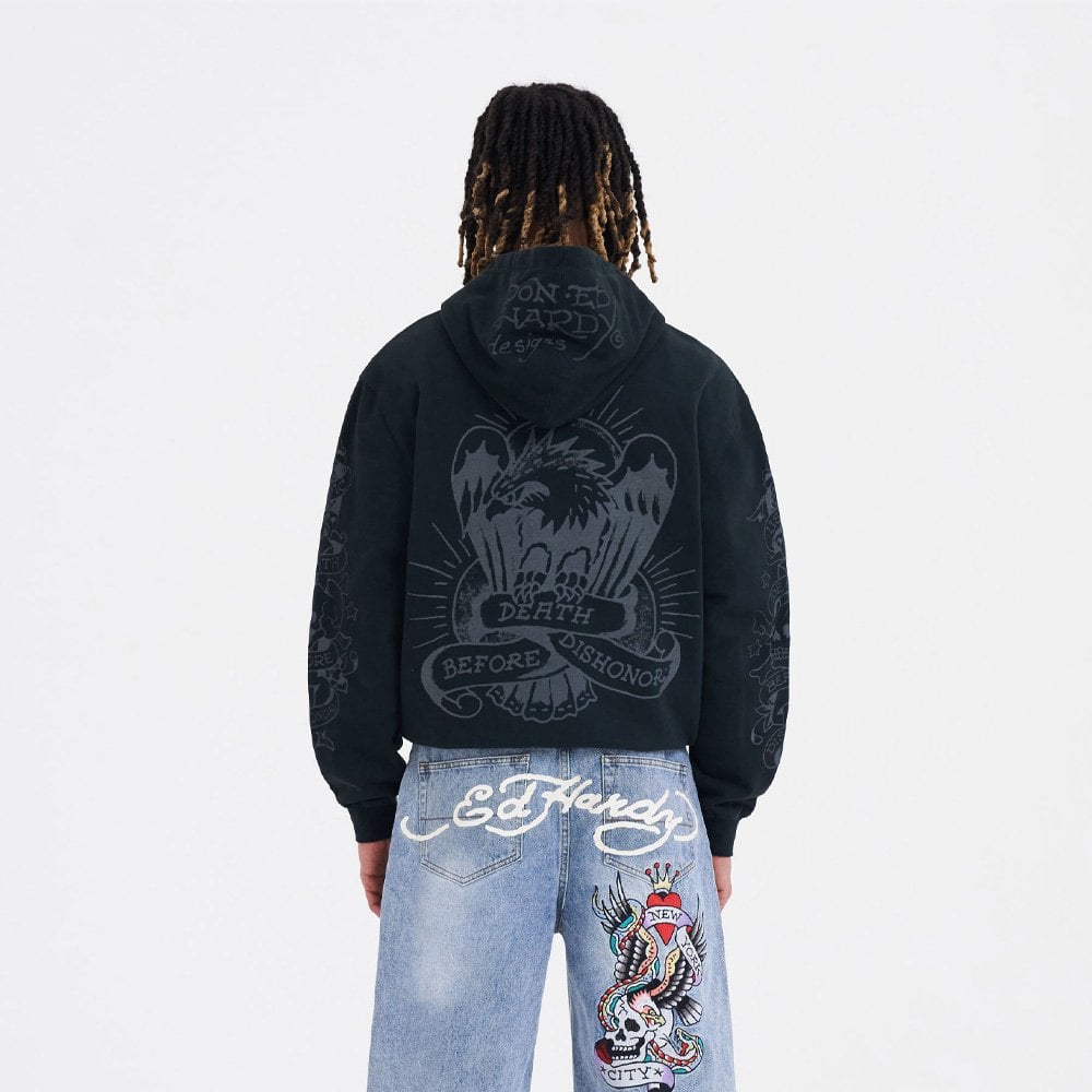 Death Before Mono Zip Thru Hoodie - Washed Black