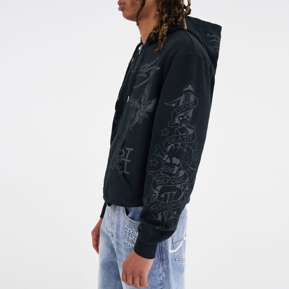 Death Before Mono Zip Thru Hoodie - Washed Black