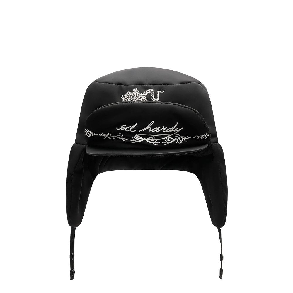 Tiger Tattoo Padded Trapper Hat - Black