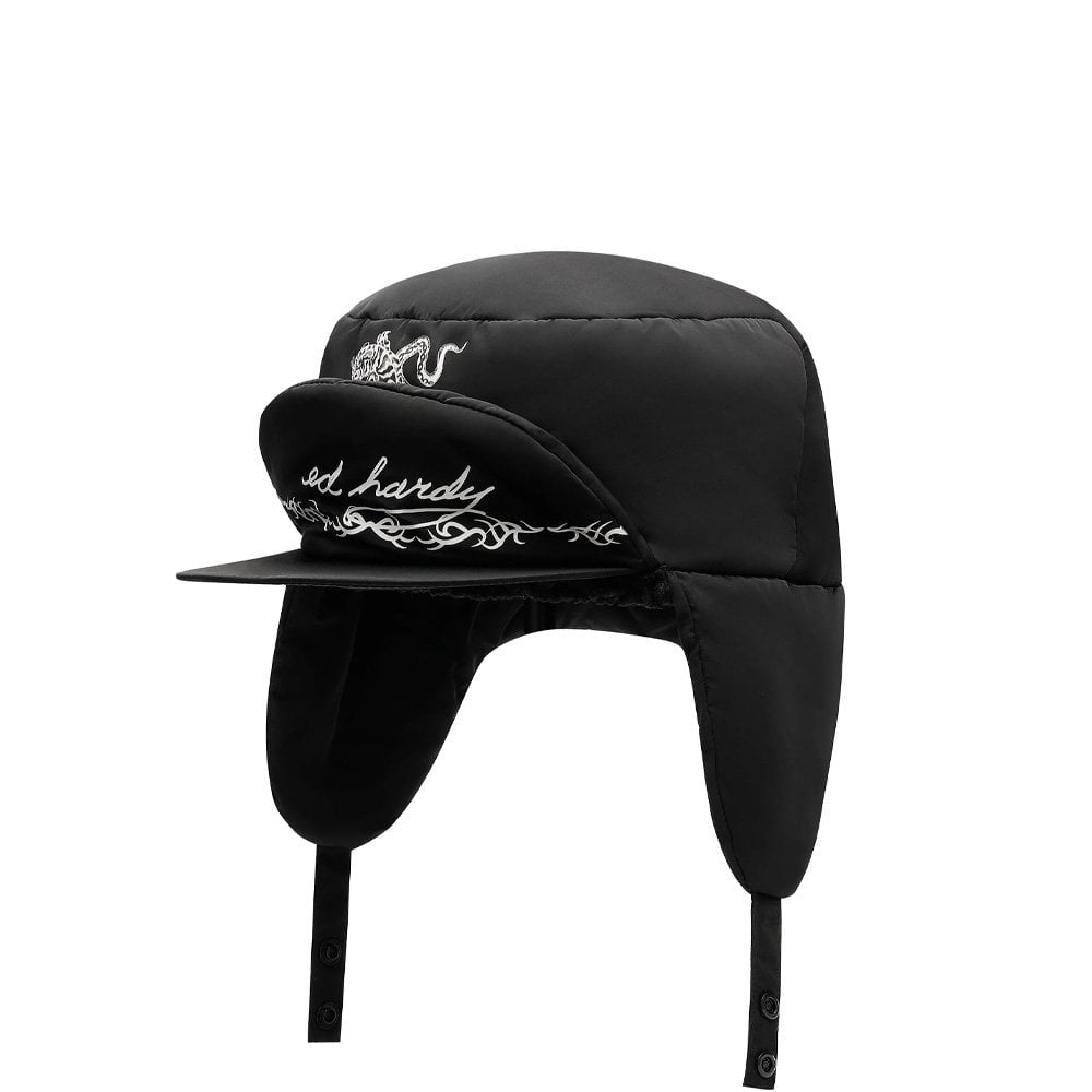 Tiger Tattoo Padded Trapper Hat - Black