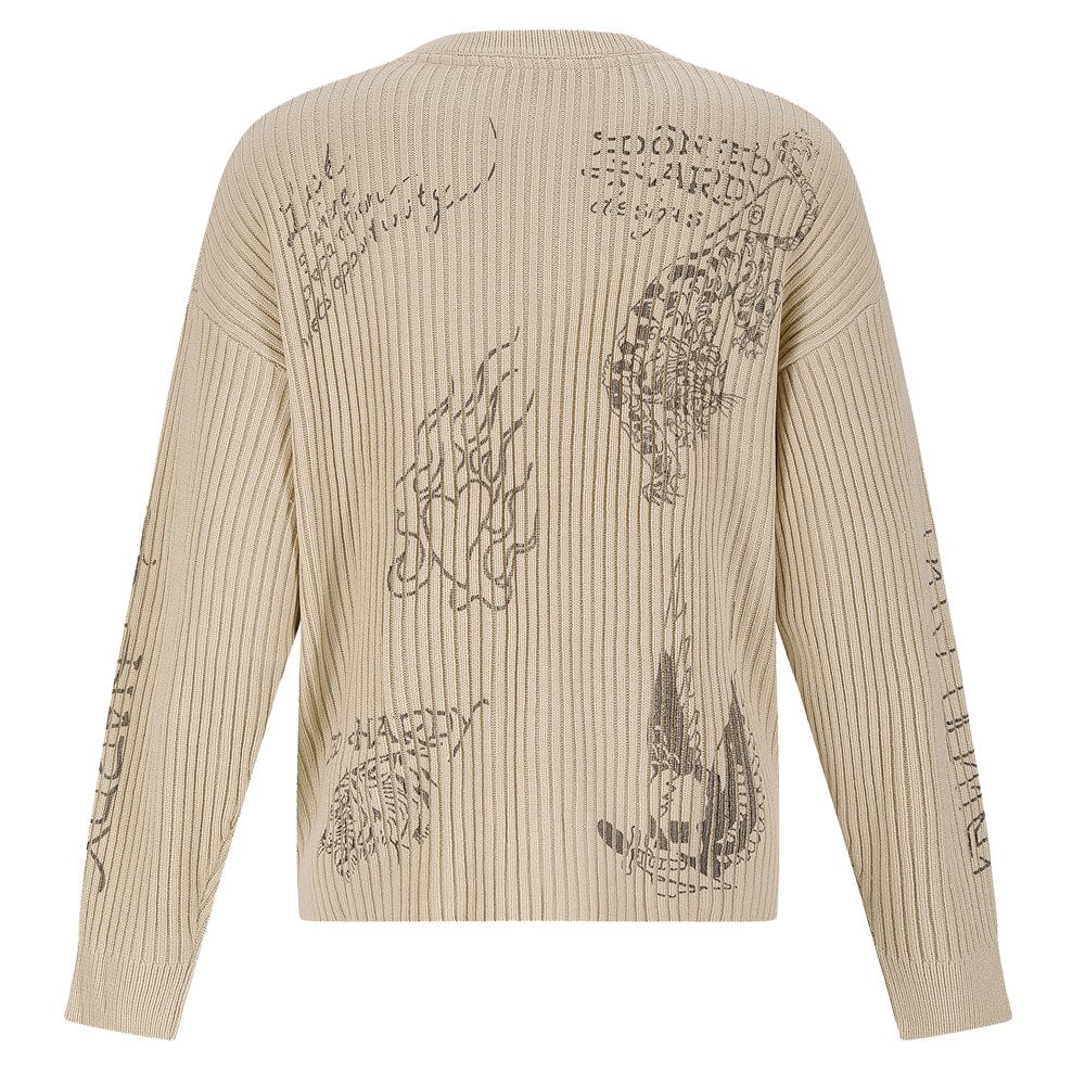 Gothic Ribbed Knit Crewneck Jumper  - Beige